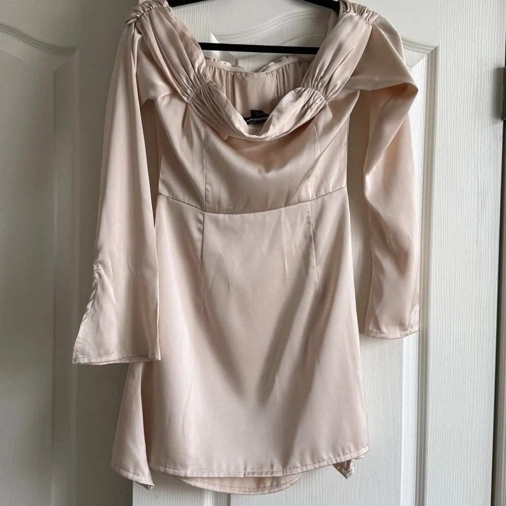 PrettyLittleThing Off-Shoulder Cream Mini Dress - Picture 6 of 10